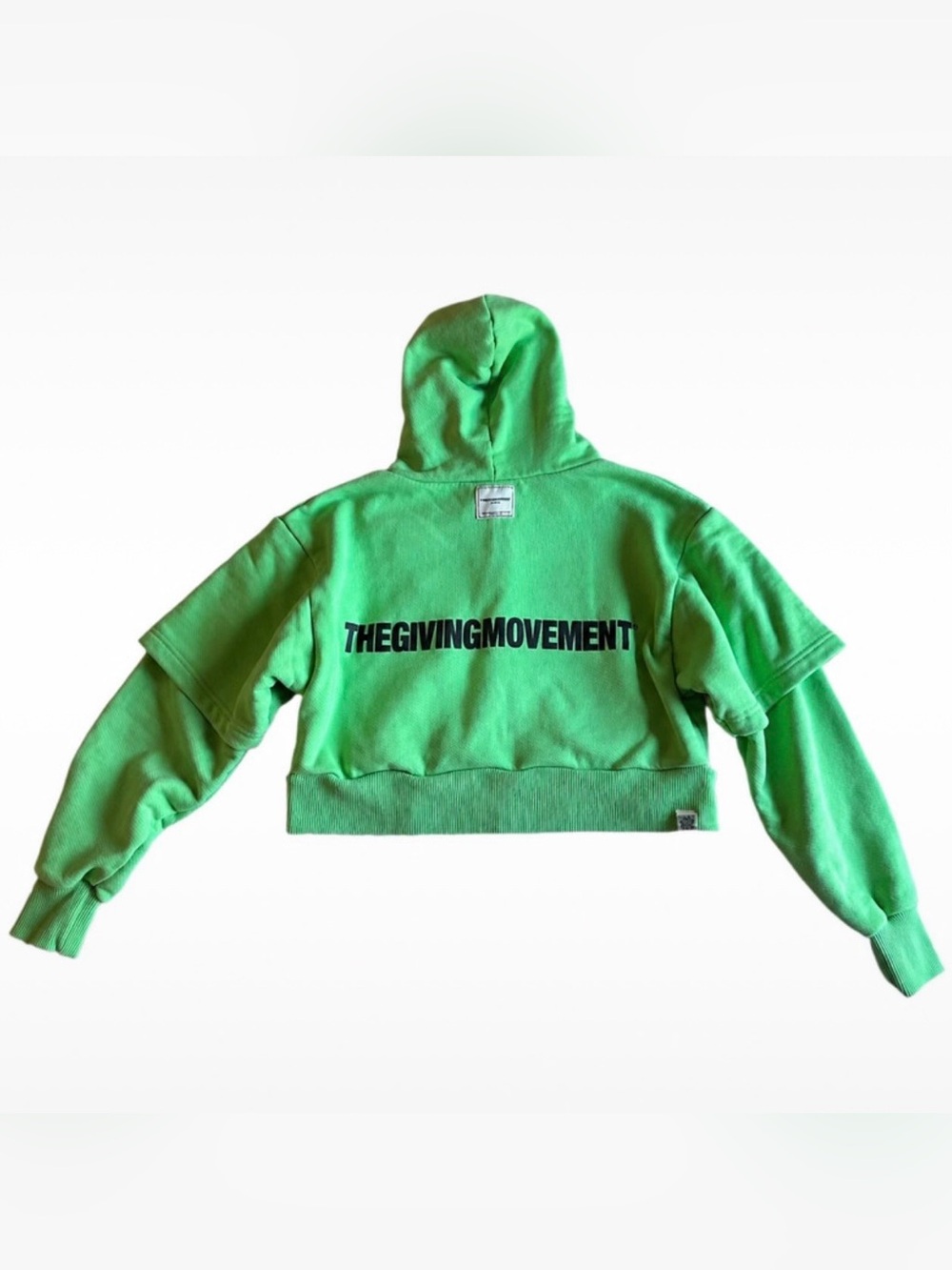 The Giving Movement Cropped Zip Hoodie Neon Green Organic Cotton Size Small
